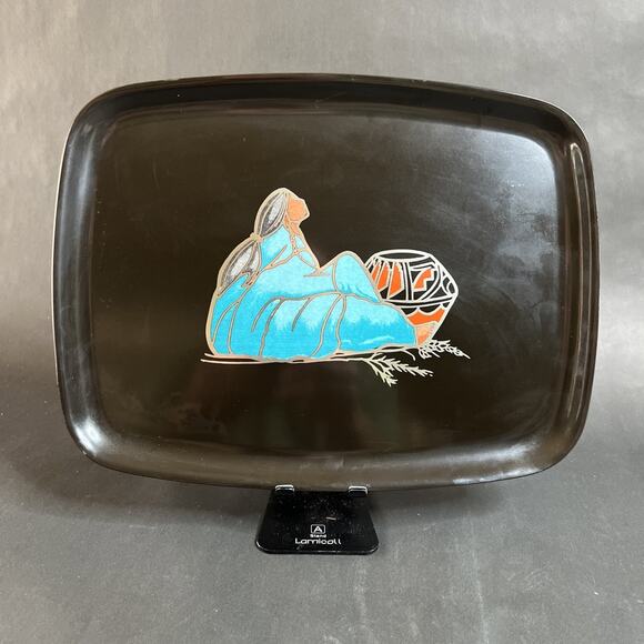 Vintage Couroc Tray-Native American Woman & Pottery Vase,Resin, MCM USA Decor - Picture 1 of 10